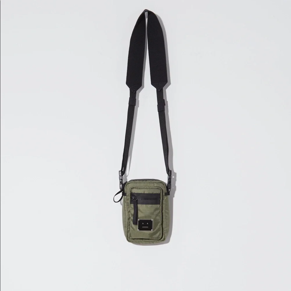 Acne Studios Arvel Plaque Face Crossbody Bag - Khaki Green - Picture 3 of 7
